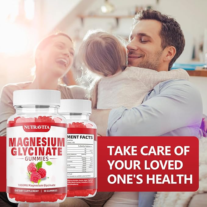 Magnesium Glycinate Gummies 1000mg with Magnesium L-Threonate,Chelated Magnesium Potassium Complex Supplement with VitD, B6, CoQ10, Calcium,Supports for Memory, Calm, Mood - 90 Gummies