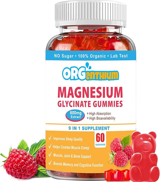 Magnesium Glycinate Gummies | Sugar-Free | Gluten-Free | Non-GMO| Vegan-Friendly | Relaxation Calm Magnesium Gummies for Adults & Kids 60Ct
