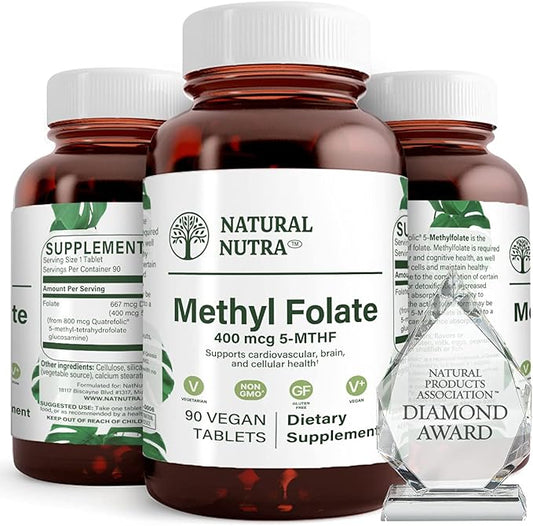 Natural Nutra Active Methyl Folate Supplement with Quatre folic, Support Heart & Body Health, Helps Brain Health, Improve Positive Vibes, Help Reduce Bone-Tired, B9, 90 Vegan Tablets (Pack of 3)