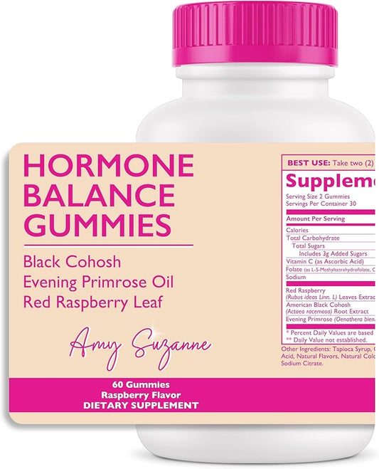 Hormone Balance Gummies for Women - Hormone Harmony for Mood, Energy, Bloating - Hormonal PMS, Perimenopause & Menopause Support - Red Raspberry Leaf & Black Cohosh - 60 Gummy Supplements