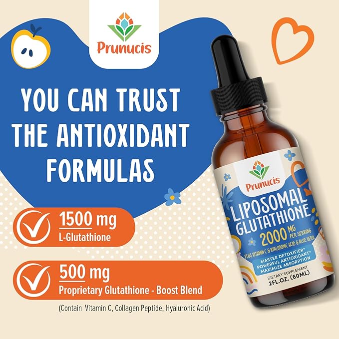 2000MG Liposomal Glutathione Liquid, 98% Absorption, Glutathione Liquid Supplement, Active Form L- Glutathione, Powerful Antioxidant Complex for Immune System, Aging Defense, Detox, 2 FL.OZ
