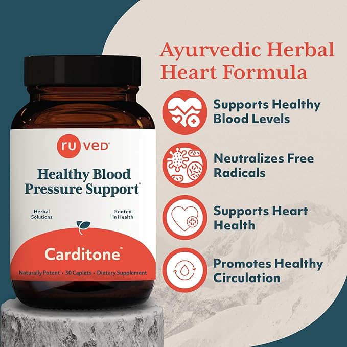 ruved Carditone - Natural Heart Health Supplement for Women & Men, BP Formula, Holistic Heart Support with Rauwolfia, Arjuna, Calcium, and Magnesium - 30 Vegetarian Caplets (Pack of 1)