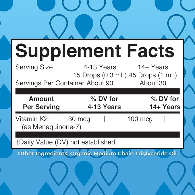 MaryRuth Organics USDA Organic Vitamin K2 MCT Liquid Drops for Adults & Kids | 100 mcg K2 MK7 per serving + Organic MCT Oil | Vegan K2 Vitamin for Bone Health | Heart Health | Calcium Absorption | 1oz