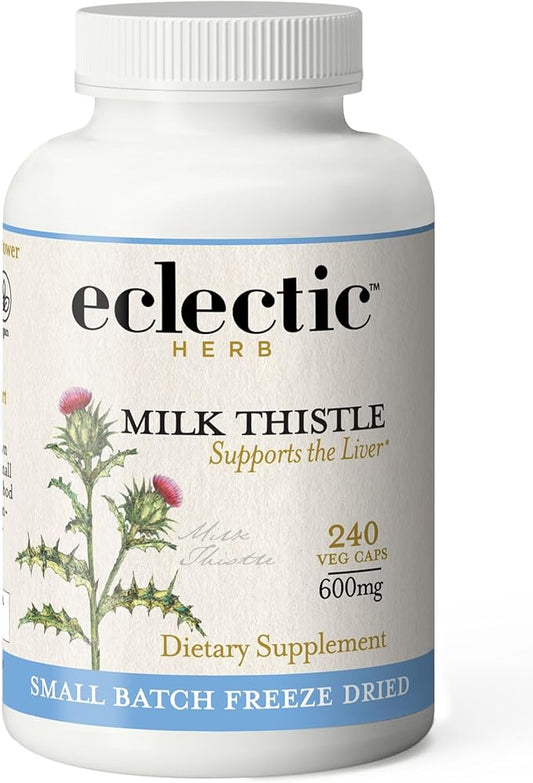 Eclectic Herb - Premium Freeze Dried Milk Thistle Capsules | Dietary Supplement | Liver Support, Detox, Cleanse + Maintain | Natural, Non-GMO, Vegan (240 CT | 600 mg)