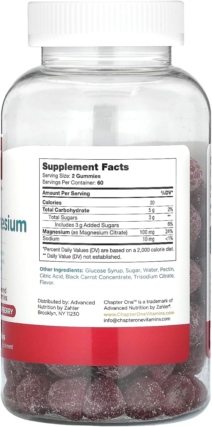 Chapter One Magnesium Gummies, High Dose Magnesium for Kids, Calm Kids Magnesium, Magnesium Gummies for Women and Men, Certified Kosher (Raspberry 120 Count)