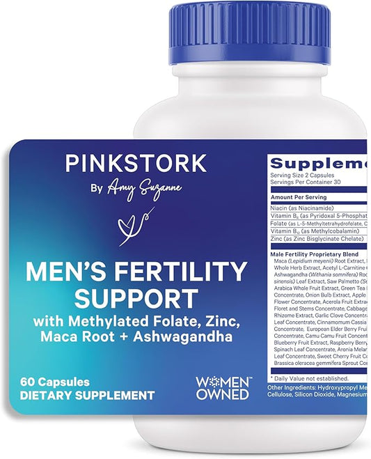 Blue Stork Fertility Supplements for Men - Supports Conception for Him - Male Prenatal Vitamins with Maca Root, Ashwagandha, Folate, B12 - Sperm Heath, Drive, Motility - 60 Capsules