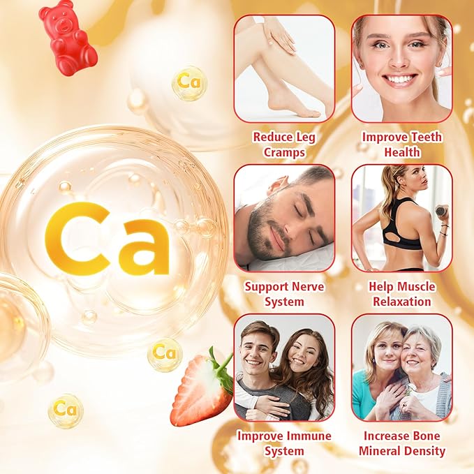 Calcium Citrate Gummies 1200mg, Chewable Calcium Supplements for Women & Men, Sugar Free Calcium Gummies for Bone, Muscle & Immune Support, Strawberry Flavor 60 Count