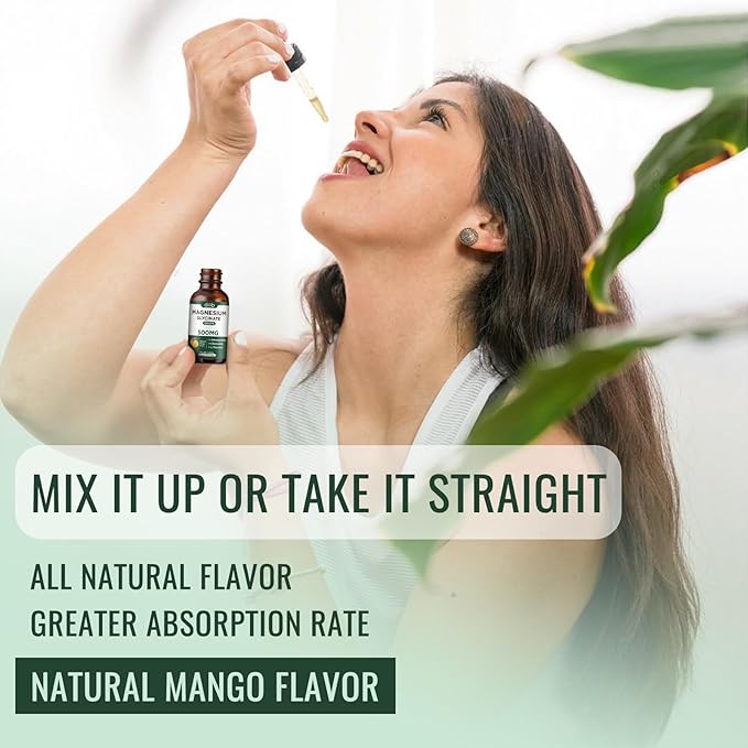 Magnesium Glycinate Supplement, Magnesium Liquid Drops with Magnesium Glycinate 500mg Ashwagandha, L - Theanine, Chamomile -Support Stress Relief, Bone, Muscle, Mood Vegan Natural Mango Flavor