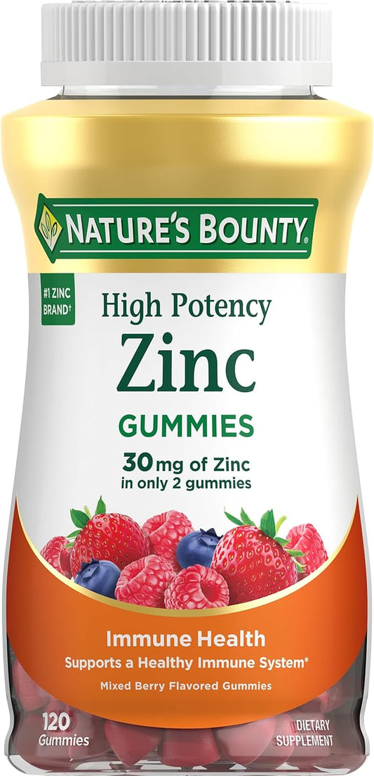 Nature's Bounty Zinc Gummies, Immune Support Gummies, Supports Skin & Antioxidant Health, Mixed Berry, 30mg, 120 Count