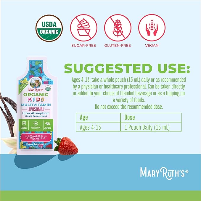 Multivitamin for Kids | Sugar Free Kids Multivitamin | Liquid Vitamins | Immune Support Supplement | Cognitive Health & Overall Wellness | USDA Organic | Vegan | Non-GMO | 14 Servings