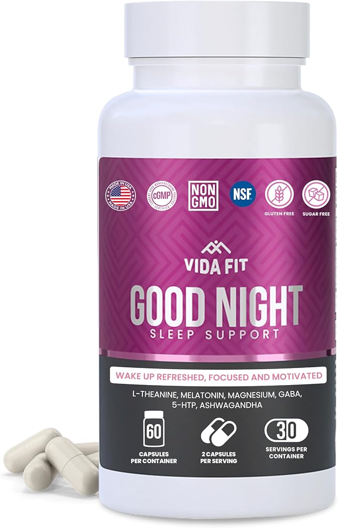 Natural Sleep Aid for Adults, Sleep Supplement, Natural Calm, Melatonin with L-Theanine, Magnesium Glycinate, Ashwagandha, GABA, 5-HTP, Vitamin D & Niacin (30 Day Supply)
