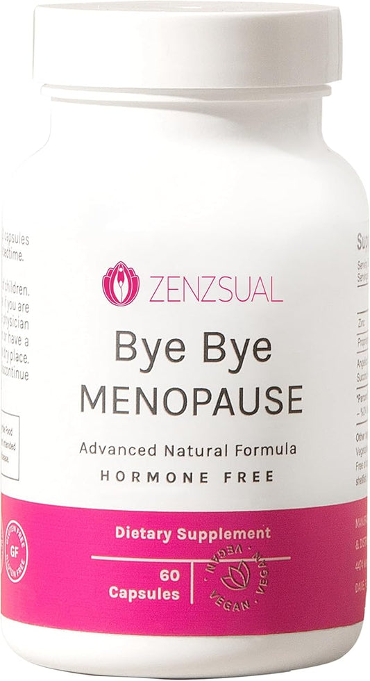 ZENZSUAL Bye Bye Menopause with Melatonin Supplements for Women – Menopause Relief & Hormone Balance - Reduces Hot Flashes, Night Sweats, and Mood Swings (60 Capsules)