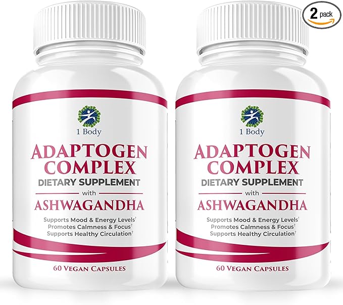 1 Body Ashwagandha Complex Supplement, Focus and Energy Support, 120 Vegan Capsules