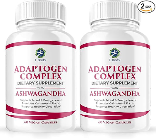 1 Body Ashwagandha Complex Supplement, Focus and Energy Support, 120 Vegan Capsules