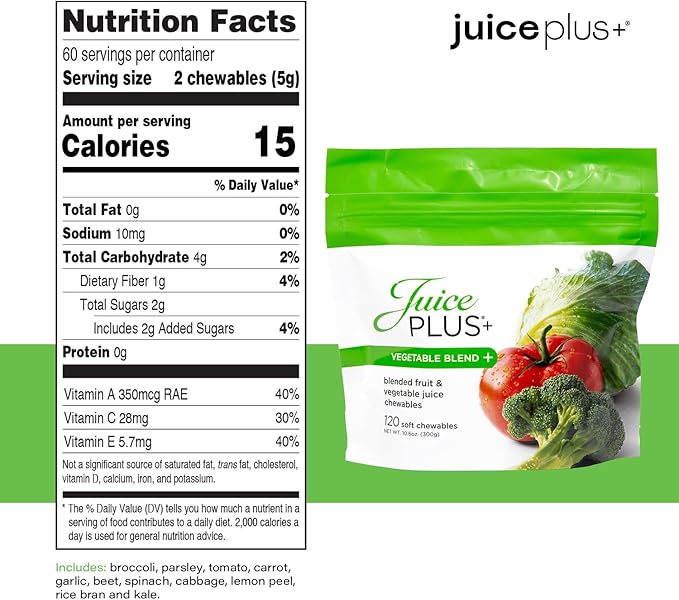 JuicePlus+ Fruit, Vegetable & Berry Blend Soft Chews (Chewables) - 30 Plant-Based Ingredients! Vegan Gummies for Kids & Adults - Gluten-Free, Non-GMO, No HFCS - Prepacked 3 pouches (30 Adult Servings Each)