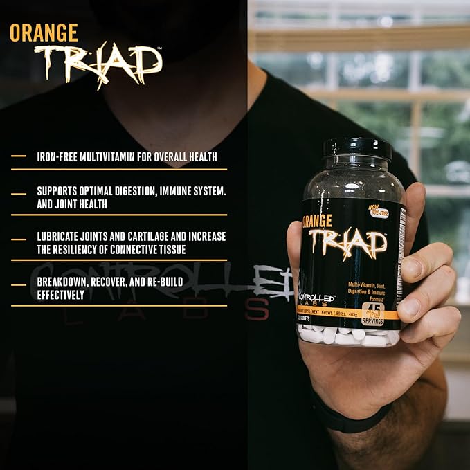 CONTROLLED LABS Orange Triad Daily Multivitamin, Iron Free Sports Supplement for Workout, Digestion, Immune, and Joints, 45 serv - Tablets