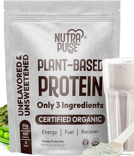 Organic Vegan Protein Powder – Unflavored, Plant-Based, Gluten-Free, Non-GMO, Soy-Free, 20g Protein Per Serving, Ideal for Smoothies, Shakes, Baking, Cooking (1 Pack, 20 Servings)