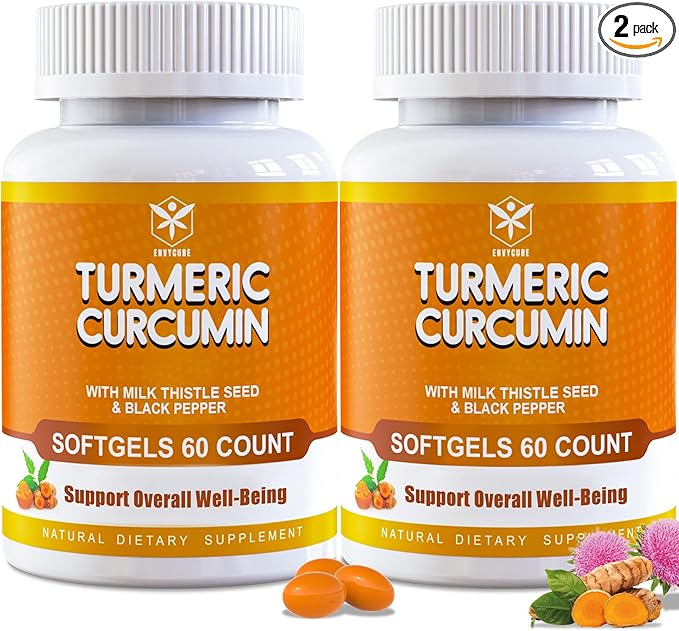 5 in 1 Turmeric Curcumin Softgels 2000mg with Milk Thistle Seed Extract & Black Pepper, Ginger Root - Immune, Liver Support - 95% Curcuminoids - Turmeric and Ginger Supplement Softgel Capsules