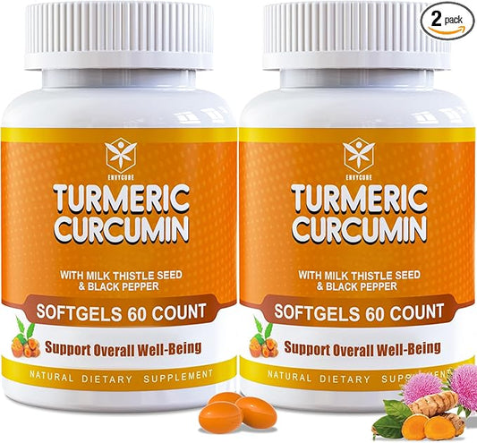 5 in 1 Turmeric Curcumin Softgels 2000mg with Milk Thistle Seed Extract & Black Pepper, Ginger Root - Immune, Liver Support - 95% Curcuminoids - Turmeric and Ginger Supplement Softgel Capsules