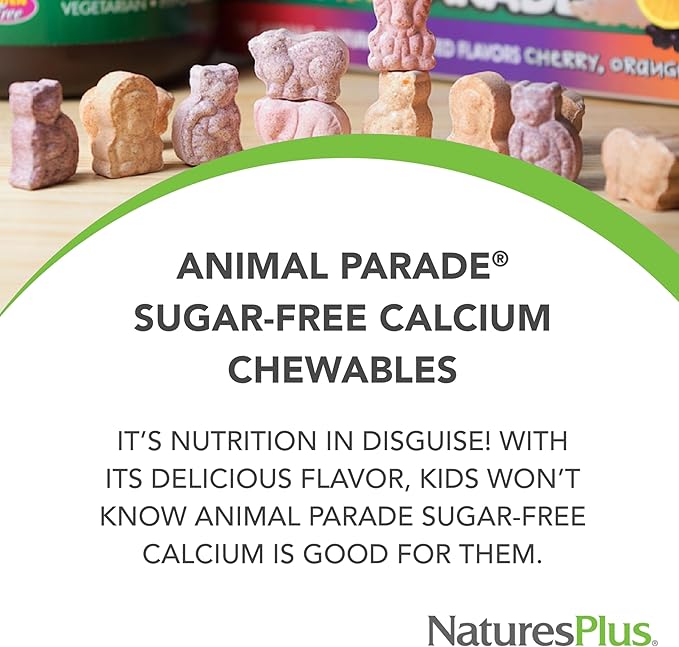 NaturesPlus Animal Parade Sugar-Free Children's Calcium, Vanilla Sundae Flavor - 90 Chewable Animal Shaped Tablets, Pack of 2 - Magnesium for Bone Health - Gluten Free - 90 Servings