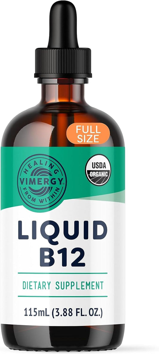 Vimergy Liquid B12 – Fast-Absorbing Brain Support – Energy Support Supplement – USDA Certified Organic, Vegan, Non-GMO – 115 Servings (115 mL)
