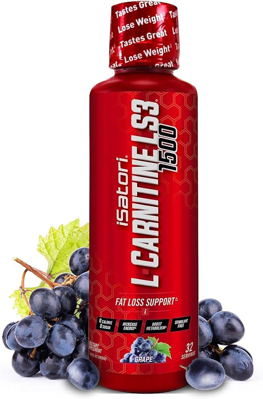 iSatori L-Carnitine LS3 1500, Liquid L-Carnitine with Acetyl L-Carnitine, L-Carnitine L-Tartrate, Stimulant Free Pre Workout, No Calories, Sugar, Gluten, Keto-Friendly, Grape Flavor (32 Servings)