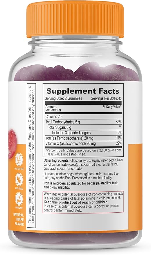 Lifeable Iron with Vitamin C + Glucose, Gummies Bundle - Great Tasting, Vitamin Supplement, Gluten Free, GMO Free, Chewable Gummy