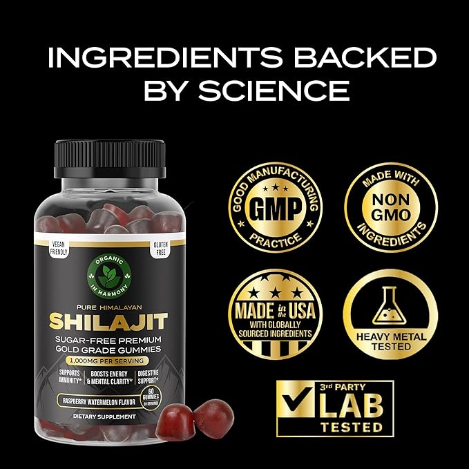 30,000 MG Pure Organic Shilajit Gummies for Men & Women, Sugar-Free Shilajit Supplement, 85+ Trace Minerals & Fulvic Acid - Improve Congitive & Mood, Immunity and Energy, 60 Gummies.