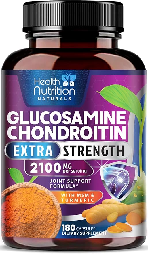 Glucosamine Chondroitin MSM Complex - 2100mg Joint Support Supplement with Turmeric & Boswellia - Quercetin for Joints, Bones, Knees & Mobility - Triple Strength Glucosamine Sulfate - 180 Capsules