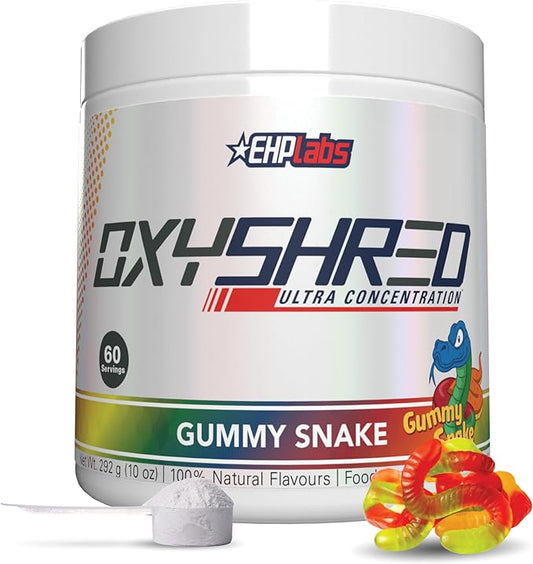 EHP Labs OxyShred Pre Workout Powder - Preworkout Powder with L Glutamine & Acetyl L Carnitine, Energy Boost Drink - Gummy Snake, 60 Servings