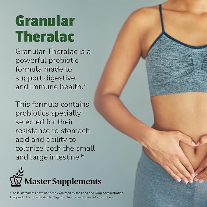 Master Supplements Granular Theralac - 1.05 oz - Multi-Strain Probiotic Powder for Optimal Gut Health - Great for Kids - Vegan, Gluten Free - 40 Servings