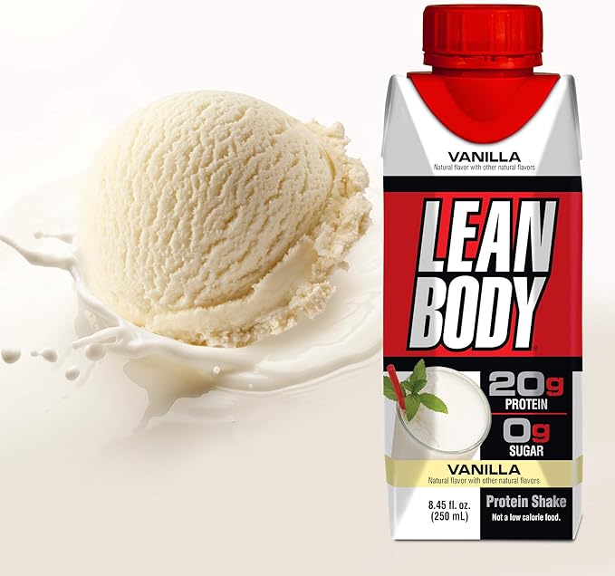 Lean Body Ready-to-Drink Vanilla Protein Shake, 20g Protein, Whey Blend, 0 Sugar, Gluten Free, 22 Vitamins & Minerals, (Recyclable Carton & Lid - Pack of 4)