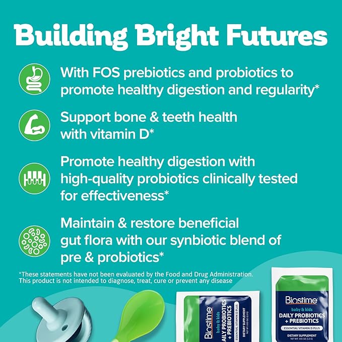 Biostime Infant Baby Toddler Kids Probiotic & Prebiotic with Vitamin D | Baby Probiotic Powder | Kids Immune Support | Constipation Relief for Babies * | Supports Digestion, Gas Relief | 28 Packets
