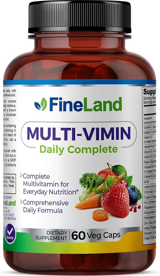FineLand Multi-Vimin Daily Complete | 22 Vitamins, 42 Fruits, Veggies & Herbs Blend | Immune & Digestive Support with Enzymes, Probiotics & Full Spectrum Minerals | 60 Vegan Capsules