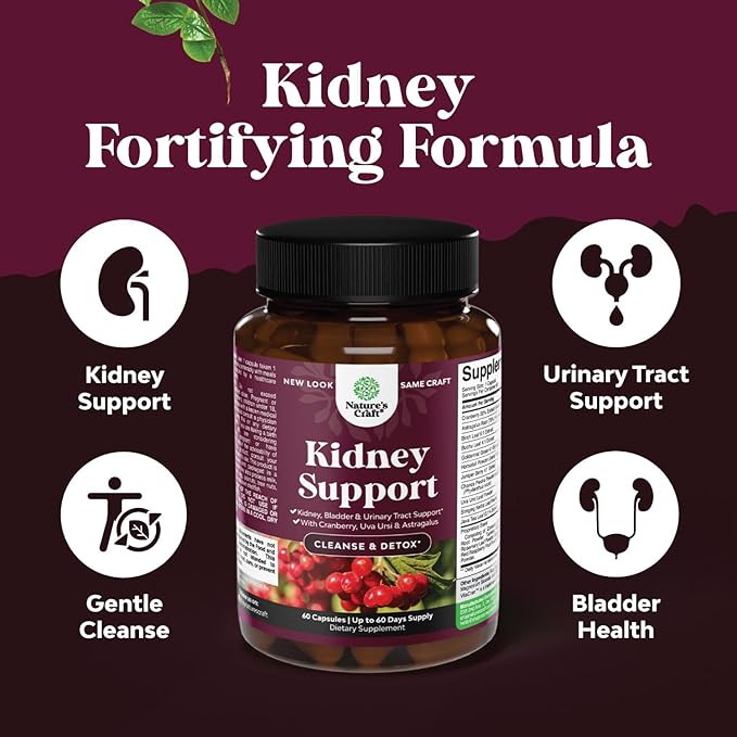 Kidney Support Cranberry Pills for Women and Men - High Strength Kidney Cleanse Detox & Repair with Stinging Nettle Uva Ursi and Astragalus for Kidney and Bladder Health - Non-GMO Halal and Vegan