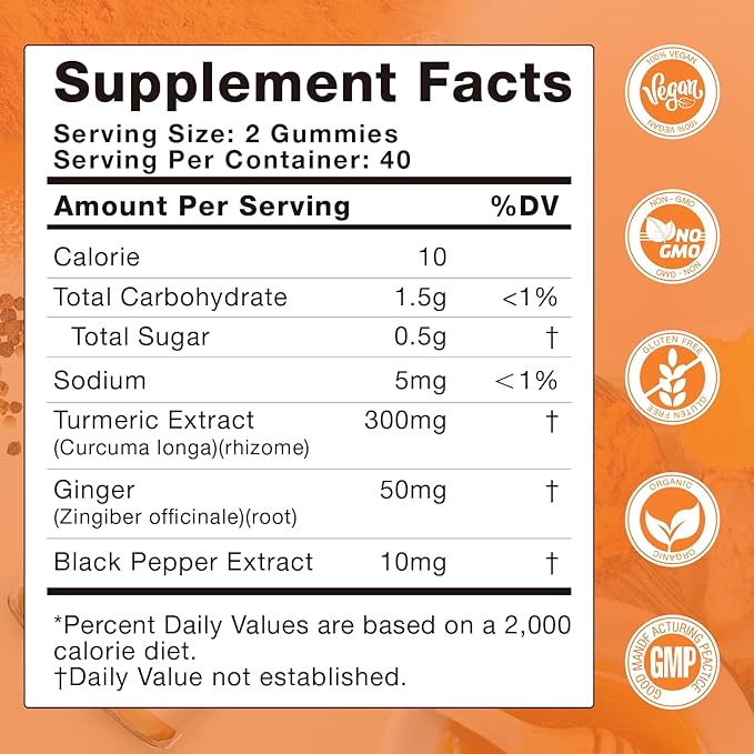 Turmeric Curcumin Gummies with Ginger & Black Pepper Herbal Supplement-160 Count for Adults and Kids, 2400mg - Tumeric Gummy Supplements Vegan, Organic, Gelatin-Free 3 Pack