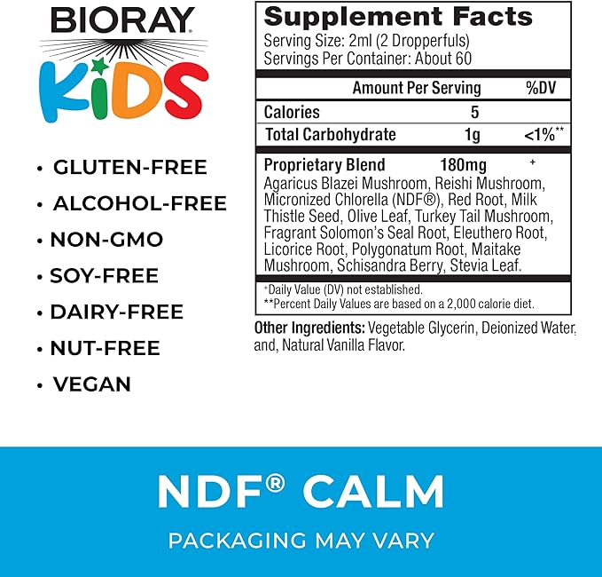 BIORAY Kids NDF Calm, Vanilla - 4 fl oz - Nourish The Liver & Remove Toxins - Non-GMO, Vegan, Gluten Free - 2-4 Month Supply