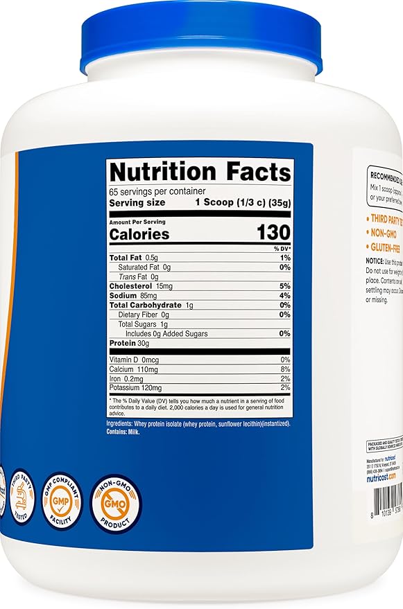 Nutricost Whey Protein Isolate (Unflavored) 5LBS