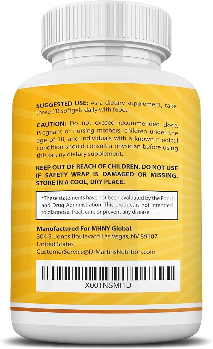 Omega 3 Fish Oil 3750mg Triple Strength | EPA 1200mg + DHA 900mg Fatty Acids | Fish Oil Omega 3 Supplement | Promotes Healthy Heart, Immune System, Eyes, Skin & Brain Function | 180 Burpless Softgels