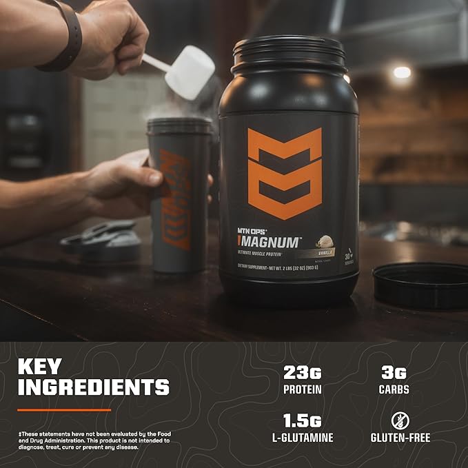 MTN OPS Magnum Mocha Protein Powder, 23g of Whey Isolate Protein & Milk Protein with BCAAs, Zero Sugar & Gluten Free, Mocha, 30-Serving Tub