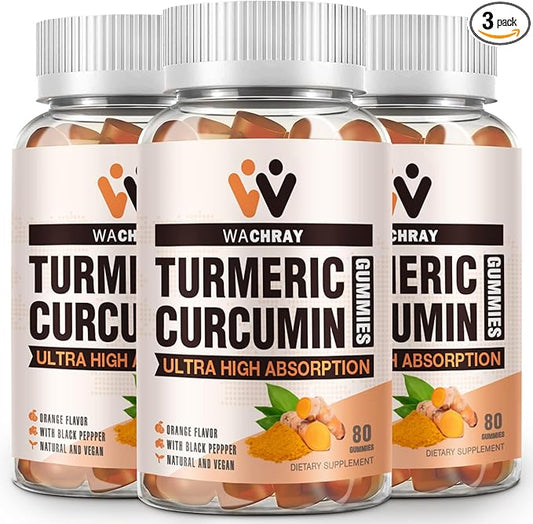 Turmeric Curcumin Gummies with Ginger & Black Pepper Extract - 3 Pack Tumeric Gummy Supplements for Pain Inflammation Joint Weight Health Support - Vegan, Organic, Gelatin-Free - for Adults and Kids