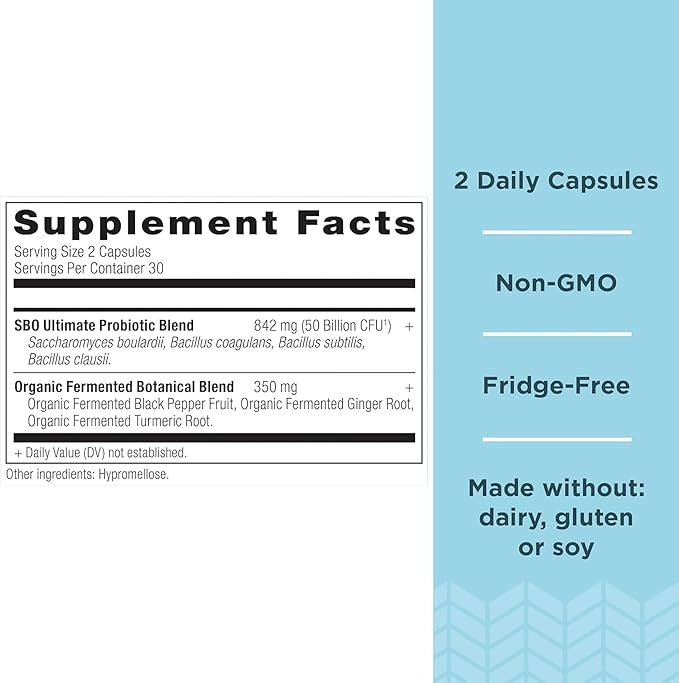 Ancient Nutrition Probiotics, SBO Probiotics Ultimate 50 Billion CFUs*/Serving, Digestive and Immune Support, Gluten Free, Ancient Superfoods Blend, Shrink-Wrapped 60 Capsules (2 Pack)