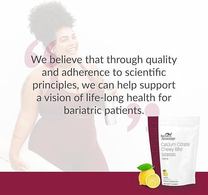 Bariatric Advantage Calcium Citrate Chewy Bites 500 mg - for Bariatric Surgery Patients - Vitamin D3 - Sugar-Free Chewable Calcium Supplement - Bariatric Calcium Chews - Lemon Flavor - 90 Count