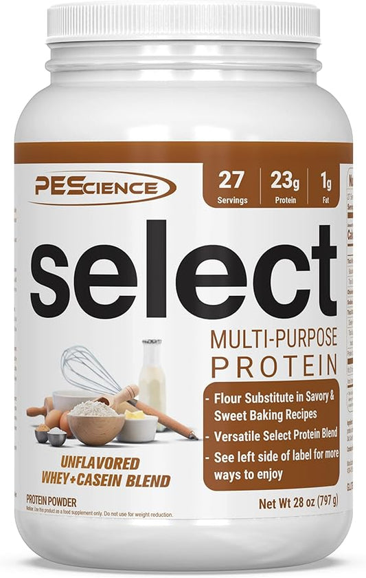 PEScience Select Multi-Purpose Unflavored Protein Powder, 27 Serving, Low Carb, Keto Friendly, and Gluten Free, Whey & Casein Blend for Baking and Smoothies