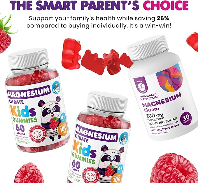 DR. MORITZ Magnesium Bundle - Gummies for Adults (200mg, 30 Count) and Kids Magnesium Gummies (60 Count, 2 Pack) - Sugar-Free