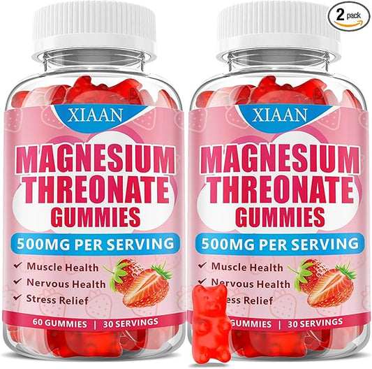 Magnesium L-Threonate Gummies 500mg, Suagr-Free Magnesium Threonate Supplement for Kids & Adults Muscle & Nervous Health Support, Strawberry Flavor 120 Count