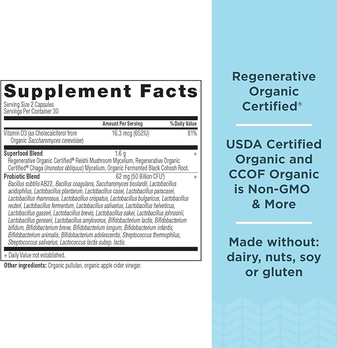 Ancient Nutrition Regenerative Organic Certified Probiotics for Menopause Support, Probiotics Menopause Support, Healthy Digestion and Women’s Health Support, 50 Billion CFUs* Per Serving, 60 Count