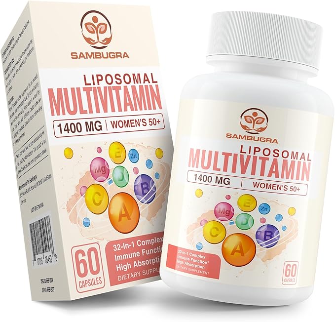 Liposomal Multivitamin for Women 50+ - Women Daily Multivitamin with 32 Ingredients, CoQ10, Vitamins C, B, D, E for Cardiovascular & Bone Health Support - 32-in-1 Multivitamin (60 Capsules)