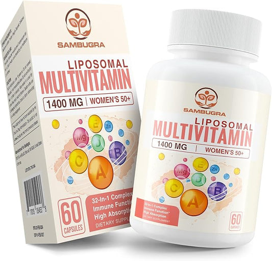 Liposomal Multivitamin for Women 50+ - Women Daily Multivitamin with 32 Ingredients, CoQ10, Vitamins C, B, D, E for Cardiovascular & Bone Health Support - 32-in-1 Multivitamin (60 Capsules)