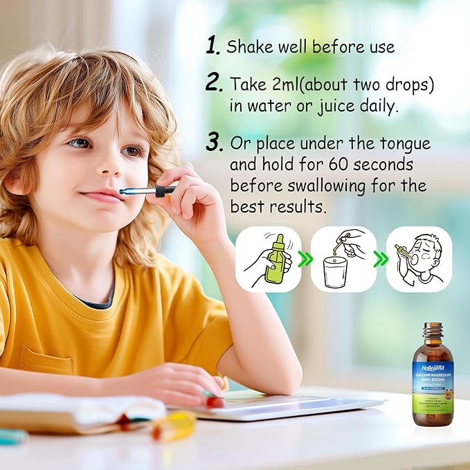 Liquid Calcium Citrate Drops with L-Lysine 500mg, Magnesium & Zinc, Calcium Citrate 600mg Supplement with Vitamin D3 & K2 for Kids & Adults, 2 Fl Oz